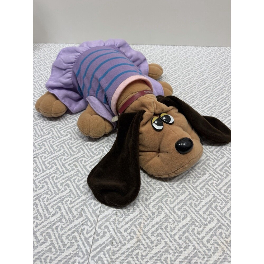 Vintage 1985 Tonka Pound Puppies Brown Plush Dog Floppy Ears With Outfit 18”